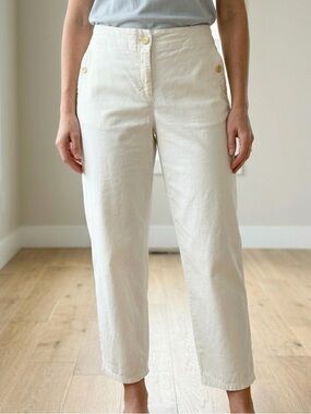 TALBOTS Off-White Stretch Cotton High-Rise Wide-Leg Crop Pants WE12 Summer 8 EUC